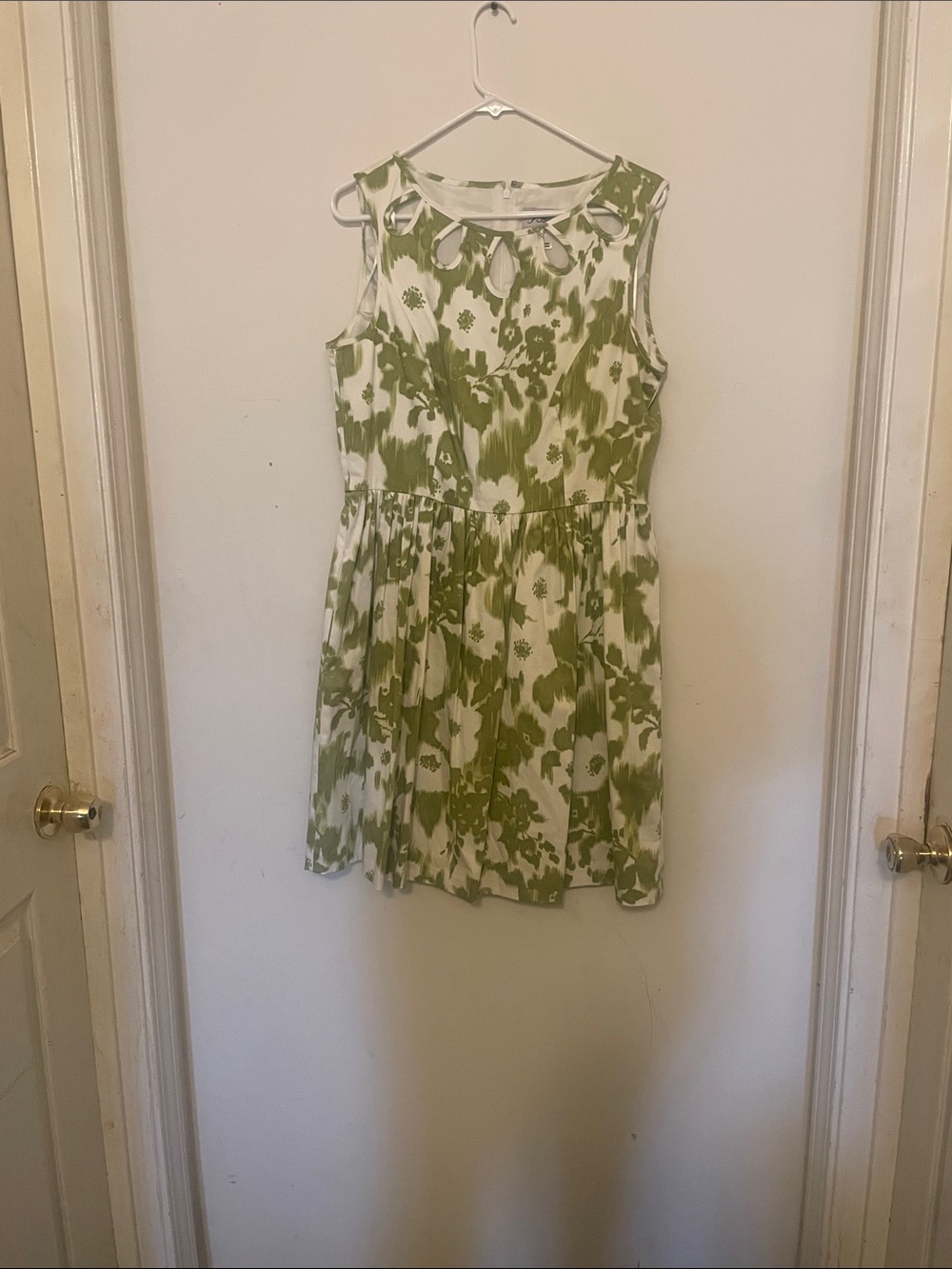 Jessica Howard White and Green Floral Sleeveless Fit-and-Flare Dress